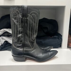 Justin Black Leather Pointed Western Boots Women’s Size 8.5A Vintage Fort Worth